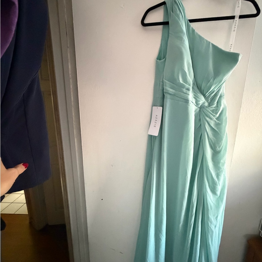 Azazie One-Shoulder Mint Dress